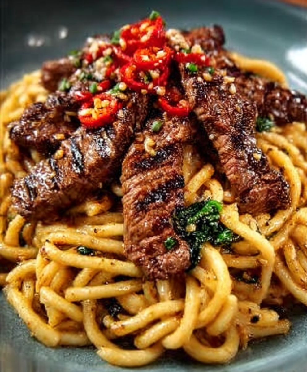 Sweet Spicy Garlic Steak Pasta