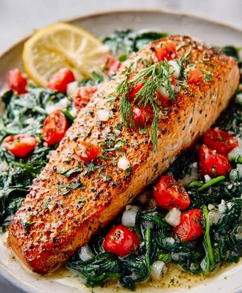 Baked Salmon Spinach