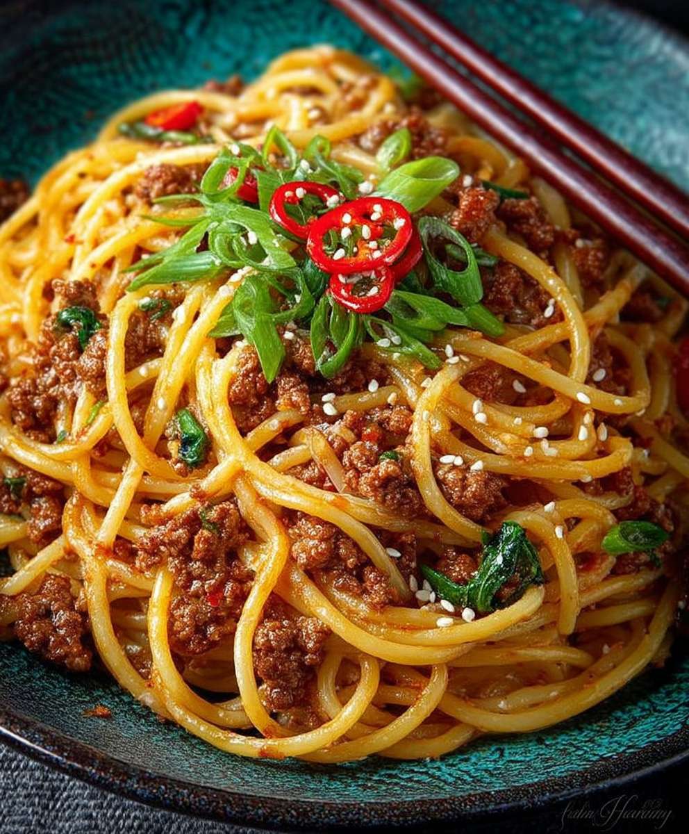 Asian Ground Beef Spaghetti