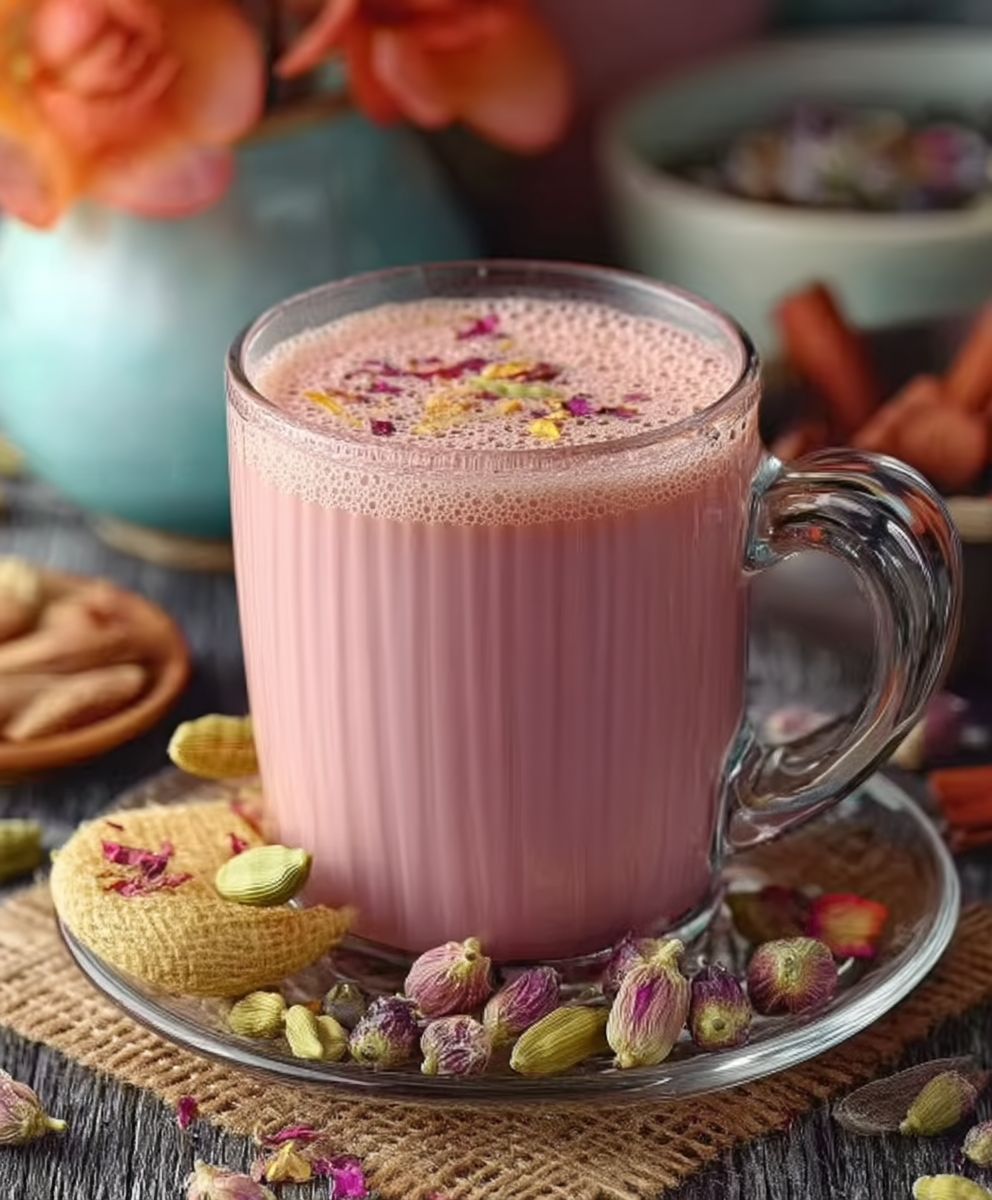 Kashmiri Pink Chai (Noon Tea) | Authentic Creamy Spiced Tea Recipe image 2